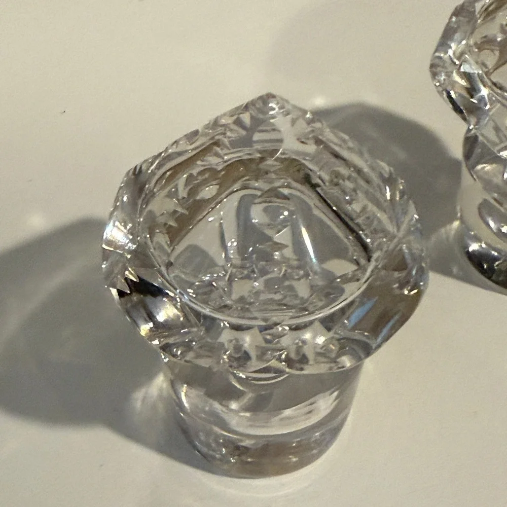 Vintage Clear Lead Crystal Decanter Stoppers Pyramid Diamond Cut Set of‎ 2 Heavy